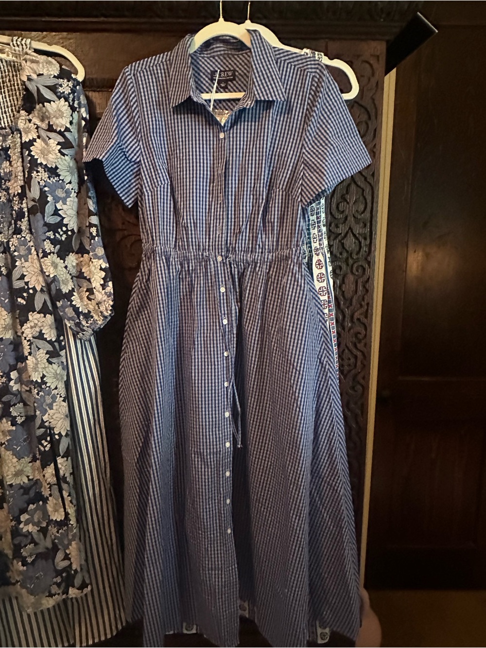 J. Crew Navy Gingham Button-Front Shirt Dress NWT